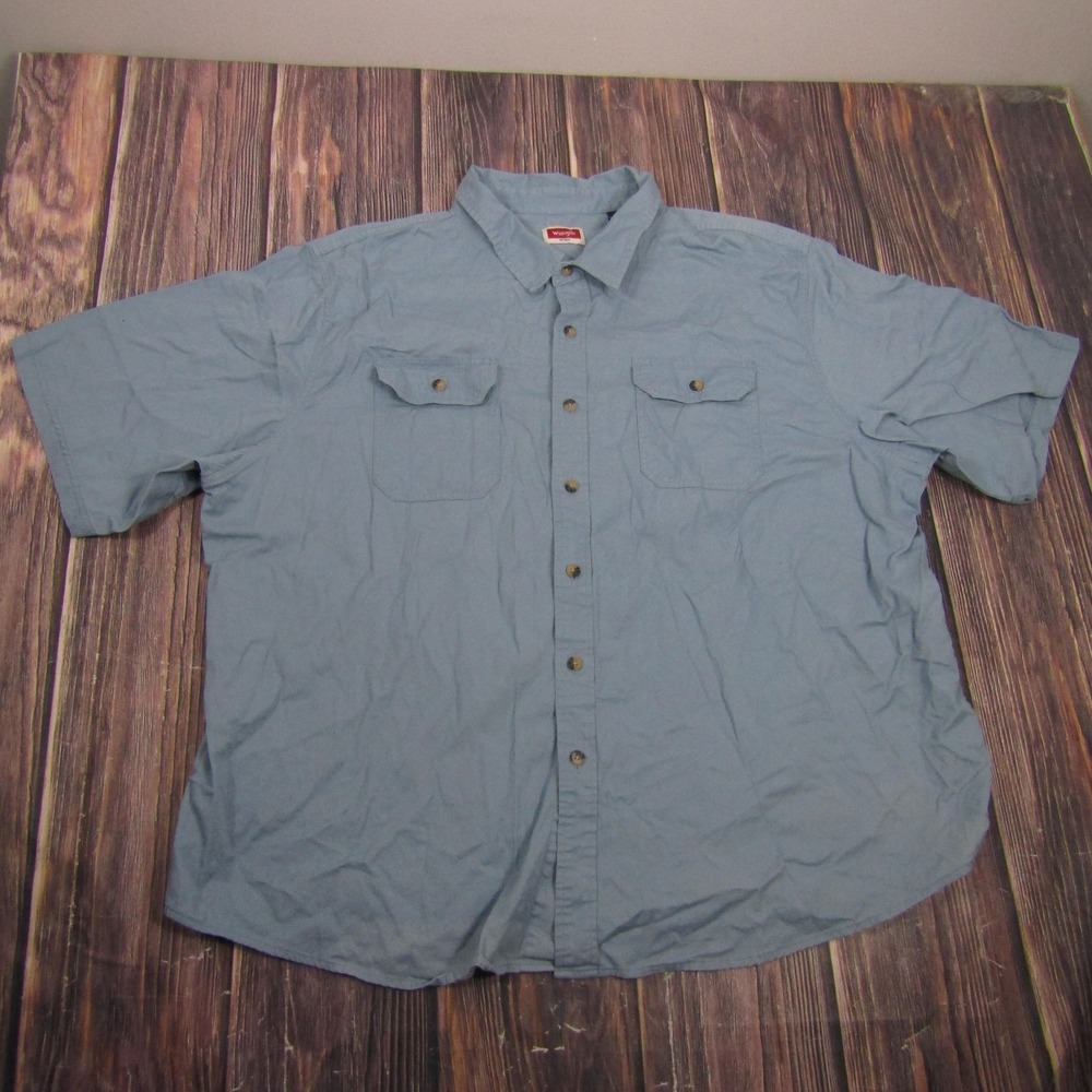 Wrangler Shirt Mens 3XL Blue Short Sleeve Button Up Cotton Spandex Casual